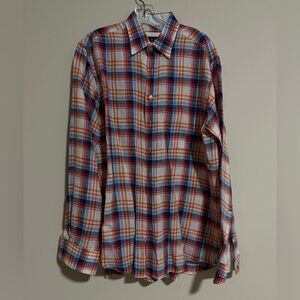 Men's Mirto Linen Button Down Shirt - Red, Blue, and Orange. Size M. Pristine